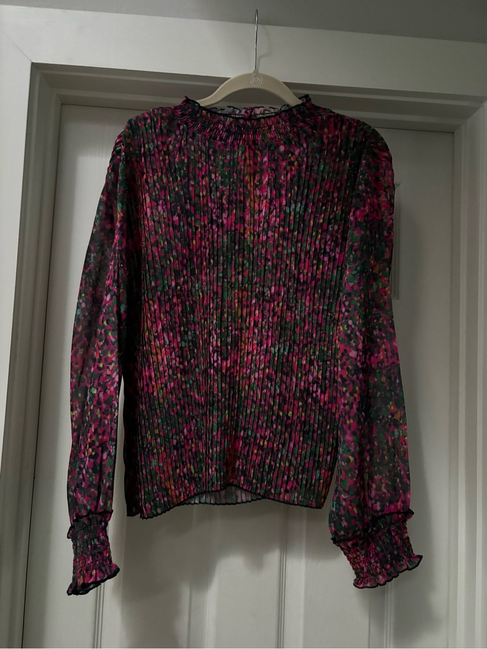 Pleated Floral Blouse - Pink & Green